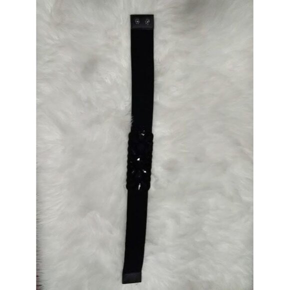 Black Gothic Rhinestone Beaded Decorative Gemstone Buckle Elastic Wide Belt - Picture 3 of 10